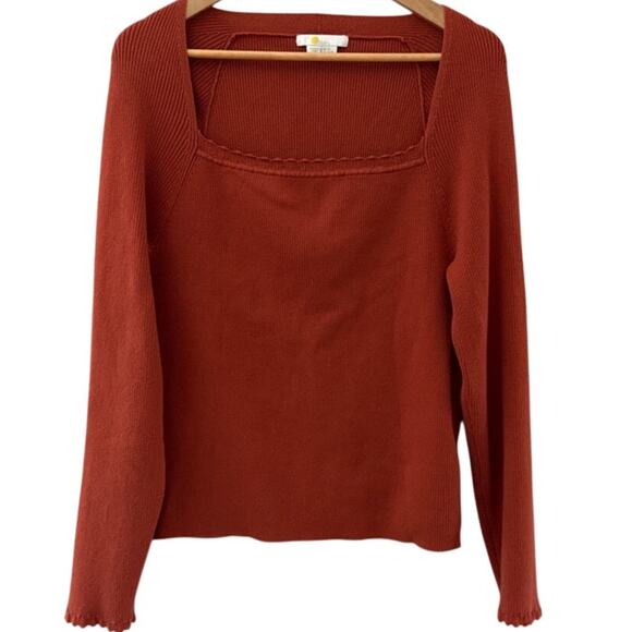 Boden Plus Ribbed Square Neck Knit Sweater Burnt Orange Size 16/18 - Picture 2 of 9